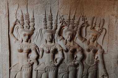 Apsara taş heykel melekler Angkor Wat, Kamboçya duvardaki oyma