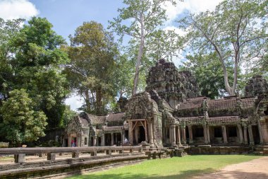 Ta Prohm Angkor Wat Kamboçya. Ta Prohm antik Tapınağı Angkor Wat, Kamboçya nerede orman ağaç köklerinin gerçeküstü dünya üreten bu antik yapıların Duvar ile iç içe.