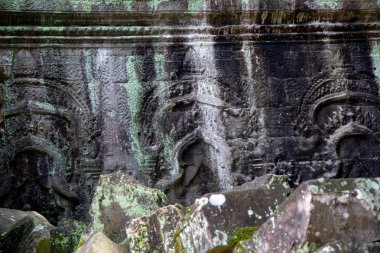Ta Prohm Angkor Wat Kamboçya. Ta Prohm antik Tapınağı Angkor Wat, Kamboçya nerede orman ağaç köklerinin gerçeküstü dünya üreten bu antik yapıların Duvar ile iç içe.