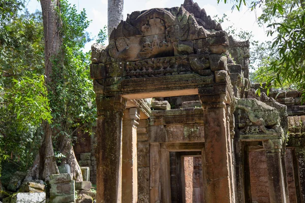 Prohm Angkor Wat 柬埔寨 柬埔寨吴哥窟的塔普伦古庙 丛林树木的根部与这些古老建筑的砖石交织在一起 产生了超现实的世界 — 图库照片