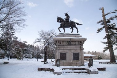 Heykelinin Masamune tarihin Aobayama Park Sendai, Miyagi İli, Japonya