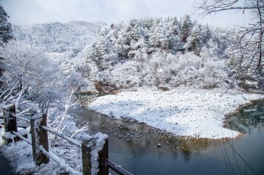Doğa Shirakawa-go köyü alan kışın, Unesco Dünya Mirasları, Gifu, Japonya