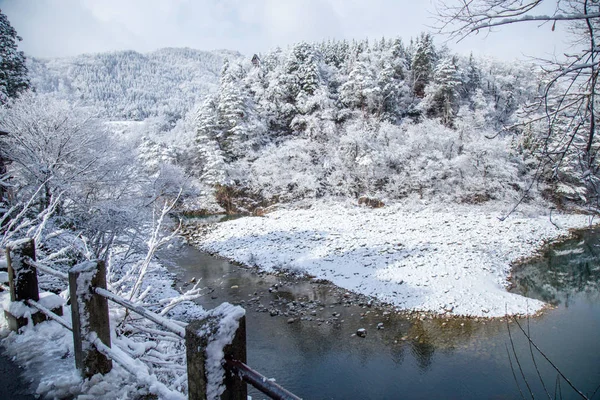岐阜県のユネスコ世界遺産の一つ冬の白川郷村周辺の自然 — ストック写真