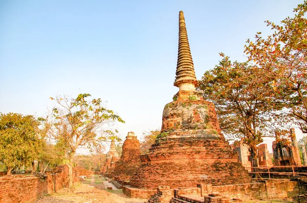 Ruin Wat Mahathat Ayutthaya Thailand Landmark Historical Temple Thailand Sunset — Stock Photo, Image