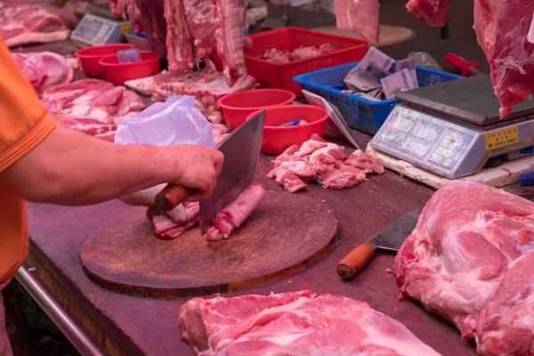 Vers Vlees Vlees Slagerij Wan Chi Markt Het Eiland Hong — Stockfoto