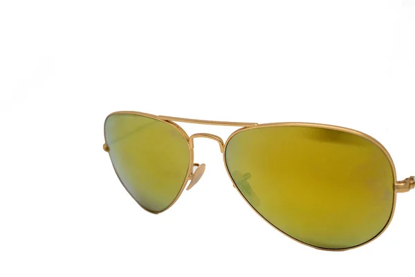 Óculos Sol Amarelos Isolados Sobre Fundo Branco Moldura Dourada Óculos — Fotografia de Stock