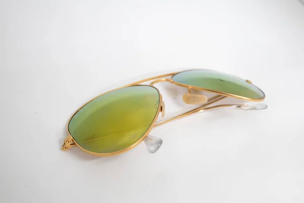 Yellow Sunglasses Isolated White Background Golden Frame Glasses Abstract Healthy — 스톡 사진