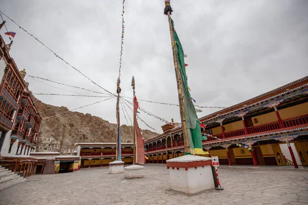 Inside of Hemis temple monastery ,Big and Large temple in Leh Ladakh , India with rock mountain screen.