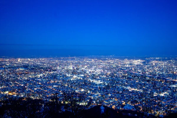 View Top Moiwa Sapporo City Hokkaido Japan Winter Night Cityscape — Stock Photo, Image