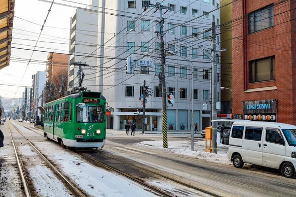 Sapporo Hokkaido Japón Diciembre 2019 Servicio Línea Tranvía Ciudad Lleva — Foto de Stock