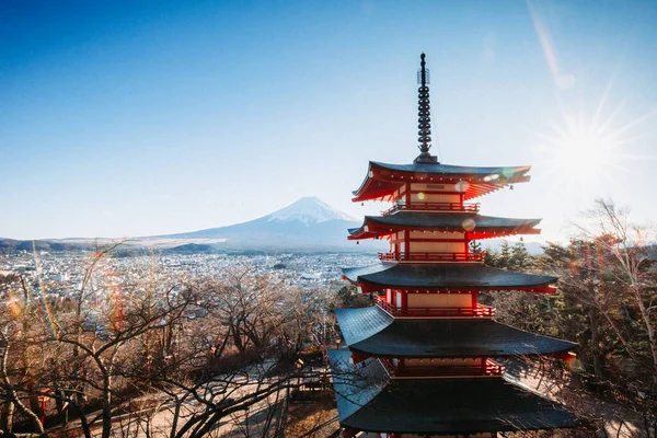 Vacker Utsikt Över Berget Fuji Och Chureito Pagoda Fujiyoshida Japan — Stockfoto