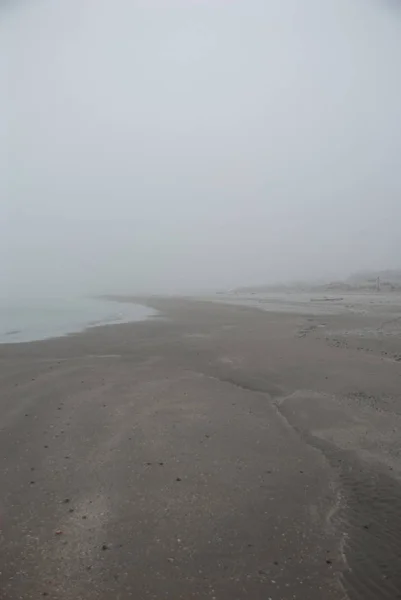 冬の霧に包まれての海とビーチの垂直背景 — ストック写真