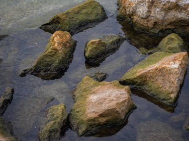 Pembe kayaların arasında nehir temiz su yosun/EC