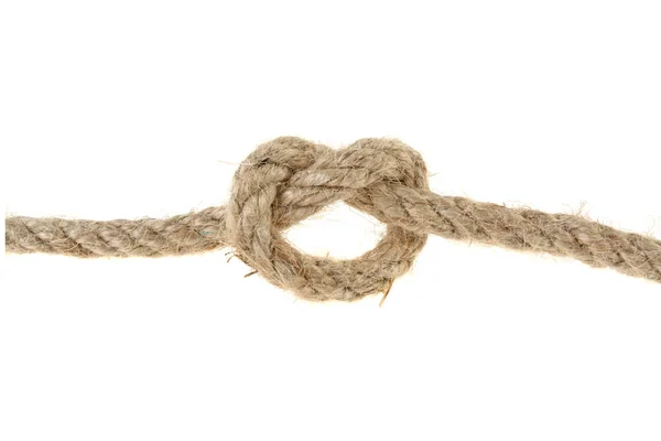 白い背景に 結び目で結ばれる枝編み細工品ロープ — ストック写真