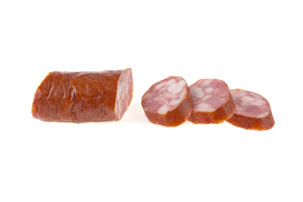 Sausage Sliced White Background — Stock Photo, Image