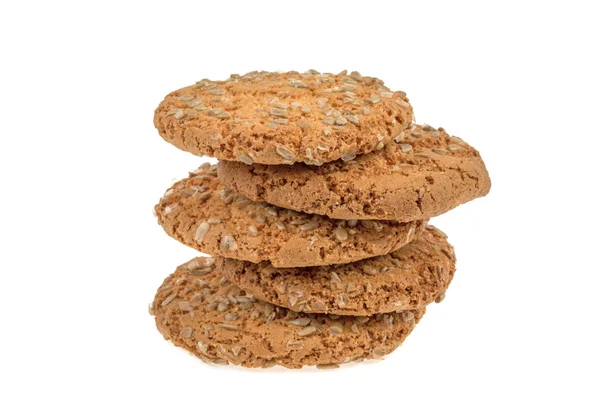 白い背景にヒマワリの種で丸いクッキー — ストック写真