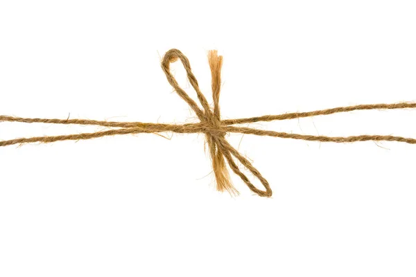 白い背景の上の弓 結び目に結ばれたひも ロープ — ストック写真