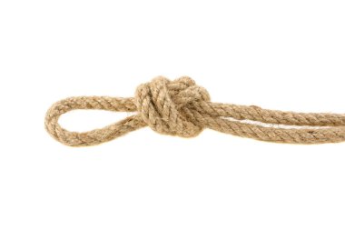 Çamaşır ipi hasır beyaz arka plan üzerinde düğüm