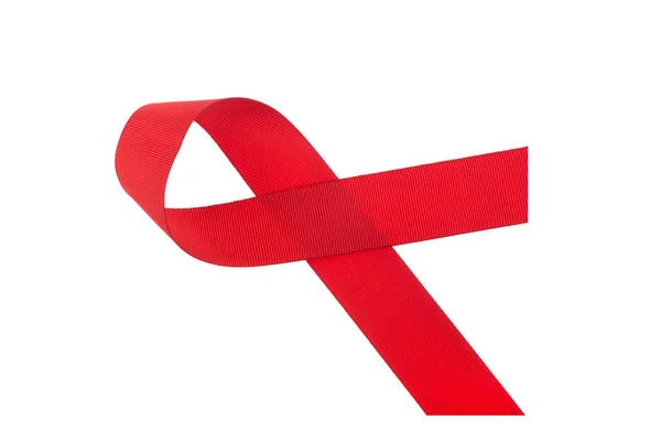 Fita Vermelha Conscientização Aids Isolada Fundo Branco — Fotografia de Stock