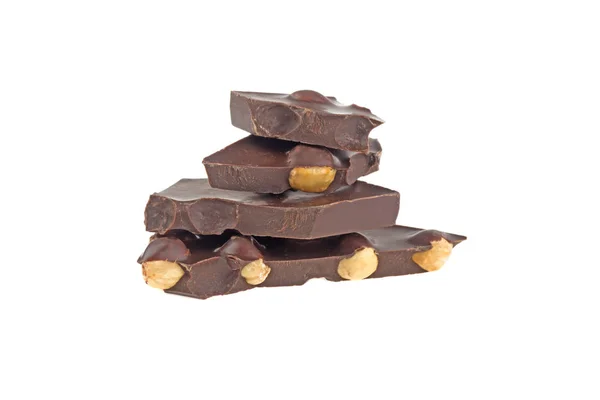 Pedaço Chocolate Preto Com Nozes Isoladas Fundo Branco — Fotografia de Stock