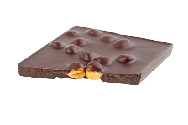 Chocolate Preto Com Nozes Isoladas Fundo Branco — Fotografia de Stock