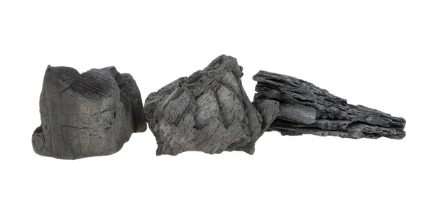 Carvão Vegetal Madeira Maciça Sobre Fundo Branco Isolado — Fotografia de Stock