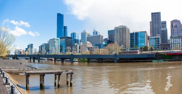 Melbournes Centrum Längs Yarra River Victoria Australien — Stockfoto