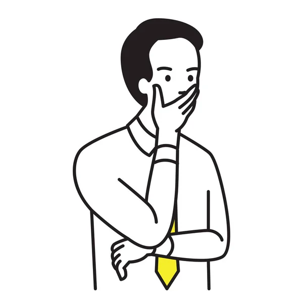 Бизнесмен Прикрывающий Рот Рукой Серьезный Взгляд Стрессовое Чувство Векторный Иллюстрационный — стоковый вектор