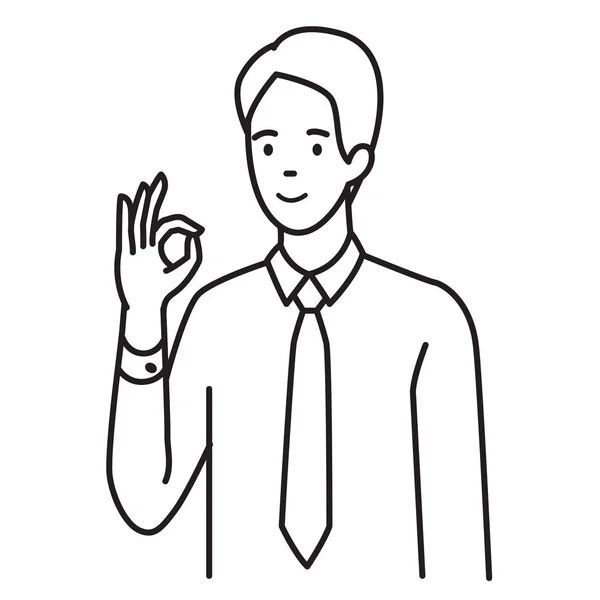 矢量插图的商人显示手势 概念在协议 或良好的表达 Controur 手绘素描设计 黑白简约风格 — 图库矢量图片