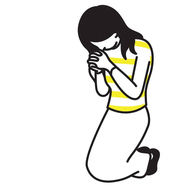Vektor Illustration Ganzkörperfigur Der Frau Kniend Händchen Haltend Betend Anbetung — Stockvektor