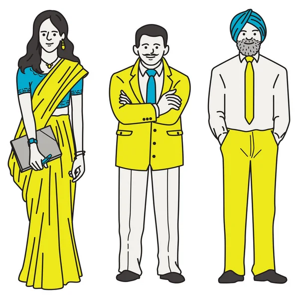 Vector Illustration Full Length Character Indian Businessman Businesswoman Man Suits — Stock Vector