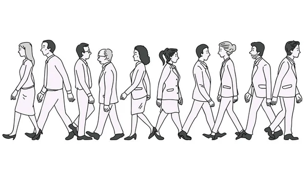 Векторная Иллюстрация Различного Характера Полноразмерных Бизнесменов Мужчин Женщин Идущих Пешеходы — стоковый вектор