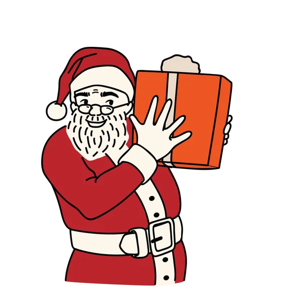 Carácter Ilustración Vectorial Santa Claus Feliz Sonriente Mostrando Caja Regalo — Archivo Imágenes Vectoriales