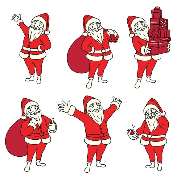 Personaje Ilustración Vectorial Navidad Santa Claus Varias Poses Actividades Esquema — Archivo Imágenes Vectoriales