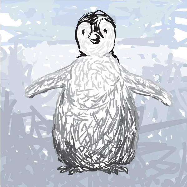 Vector Drawing Cute Penguin — Stock Vector