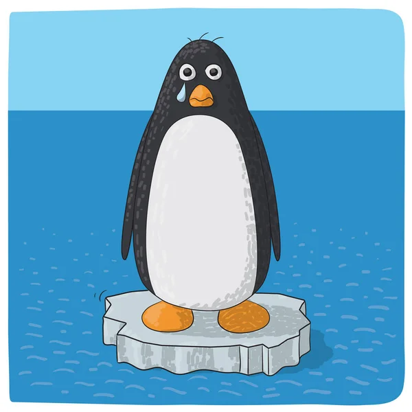 Pingüino Llorando Por Cambio Climático — Vector de stock