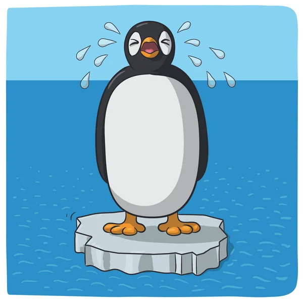 Pingüino Llorando Por Cambio Climático — Vector de stock