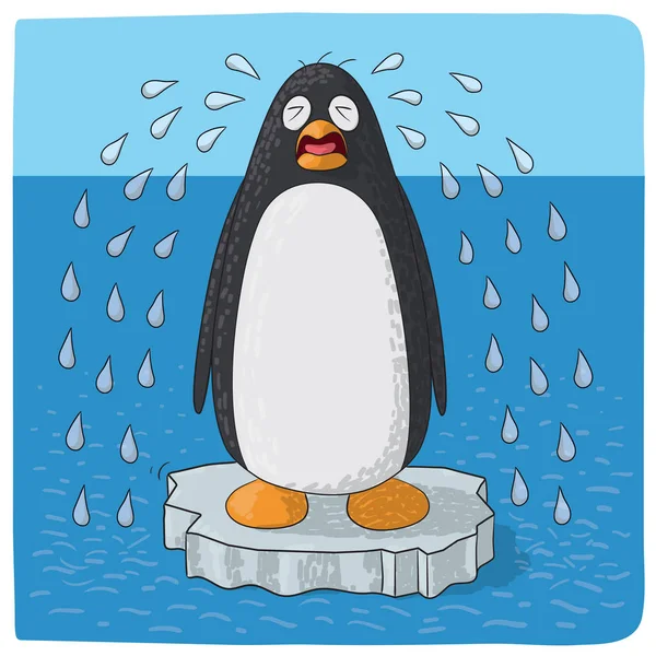 Pinguim Chorando Por Mudanças Climáticas — Vetor de Stock