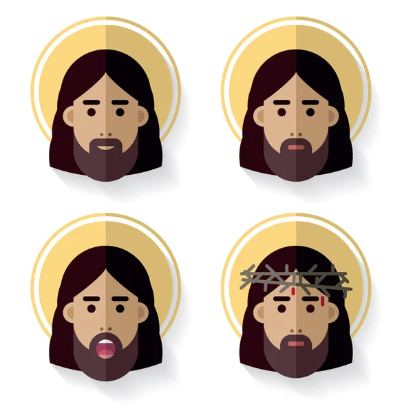Jesus Cristo Face Flat Icon — Vetor de Stock