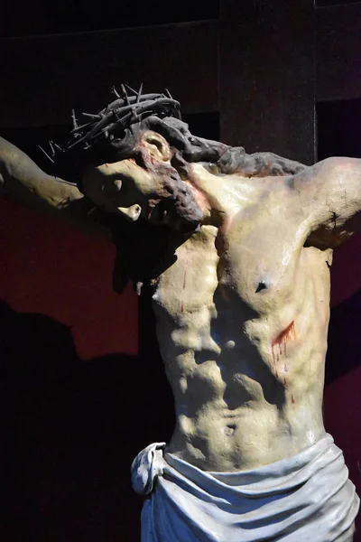 Crucified Jesus Wooden Statue Painted Sant Andrea Quirinale — Stock Photo, Image
