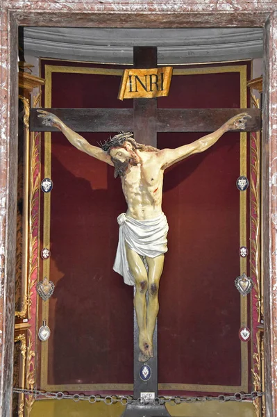 Crucified Jesus Wooden Statue Painted Sant Andrea Quirinale — Stock Photo, Image