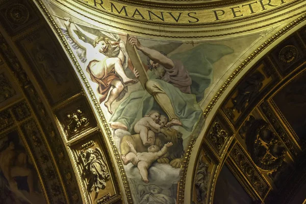 Golden Detail Interior Basilica Sant Andrea Della Valle Place Catholic — стоковое фото