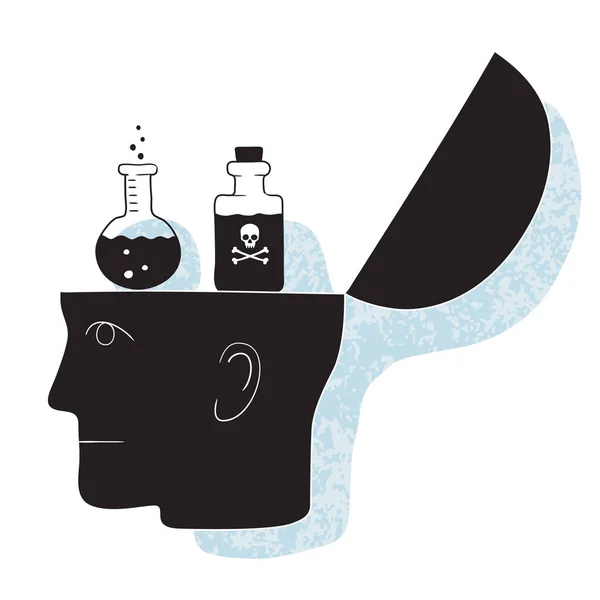 Symbolic Drawing Head Chemistry Thought — Stock Vector