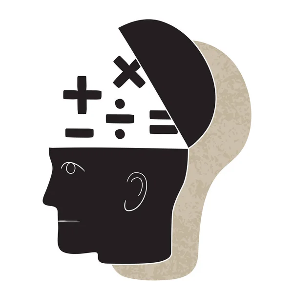 Συμβολικό Σχέδιο Του Ένα Κεφάλι Και Μια Μαθηματική Σκέψη — Διανυσματικό Αρχείο