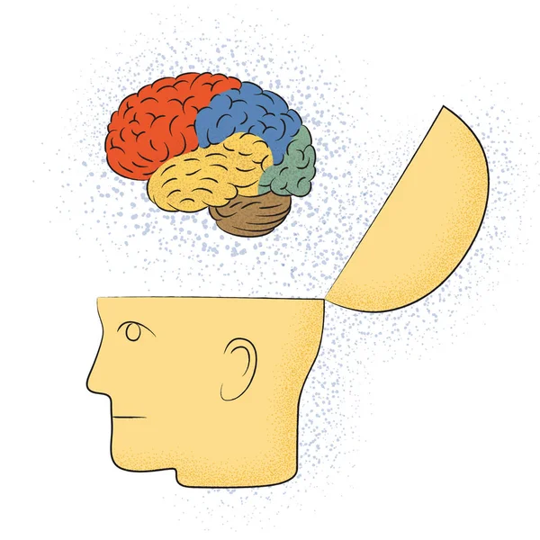 Dessin Symbolique Tête Avec Cerveau — Image vectorielle