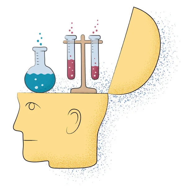 Symbolic Drawing Head Chemistry Thought — Stock Vector