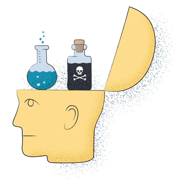 Symbolic Drawing Head Chemistry Thought — Stock Vector