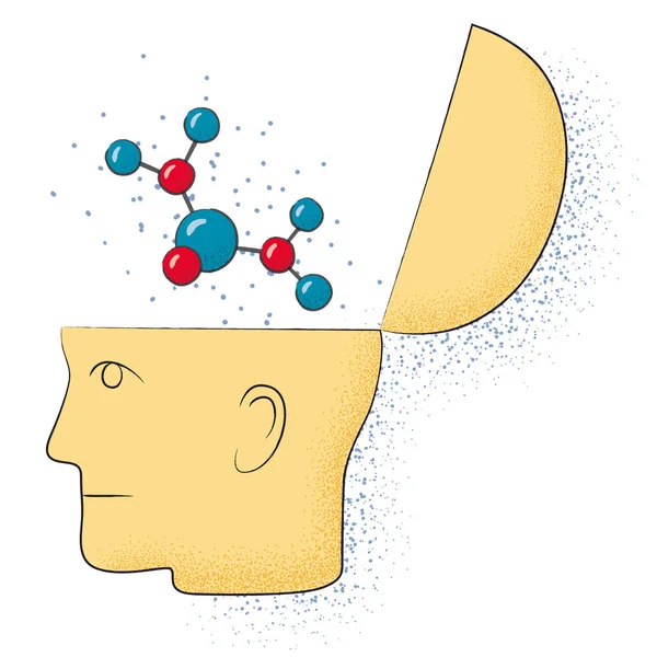 Dibujo Simbólico Una Cabeza Pensamiento Químico — Archivo Imágenes Vectoriales