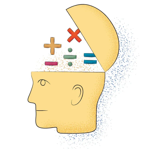Symbolic Drawing Head Mathematical Thought — Stock Vector