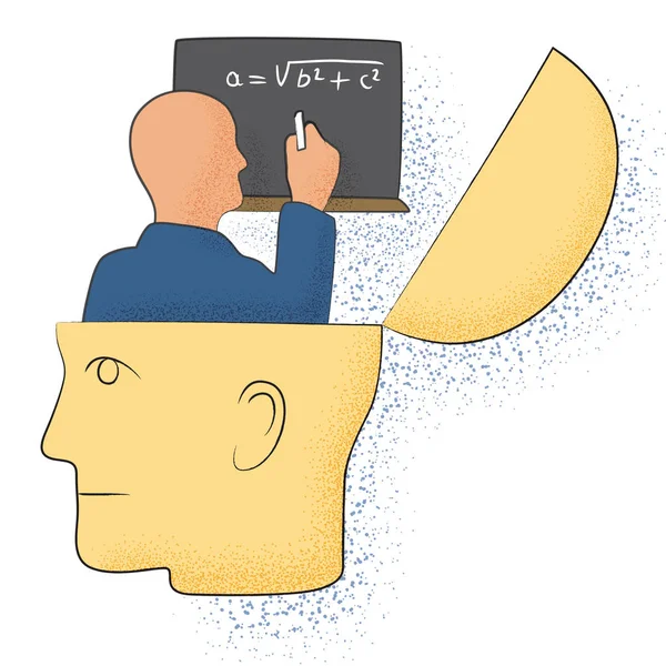 Symbolische Zeichnung Eines Kopfes Und Eines Mathematischen Gedankens — Stockvektor